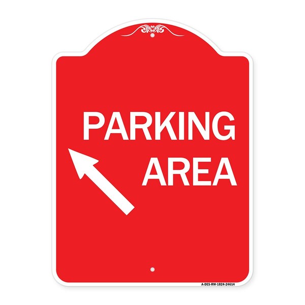 Parking Area Up Left Arrow Symbol, Red & White Aluminum Architectural Sign, 18" x 24", RW-1824-24614